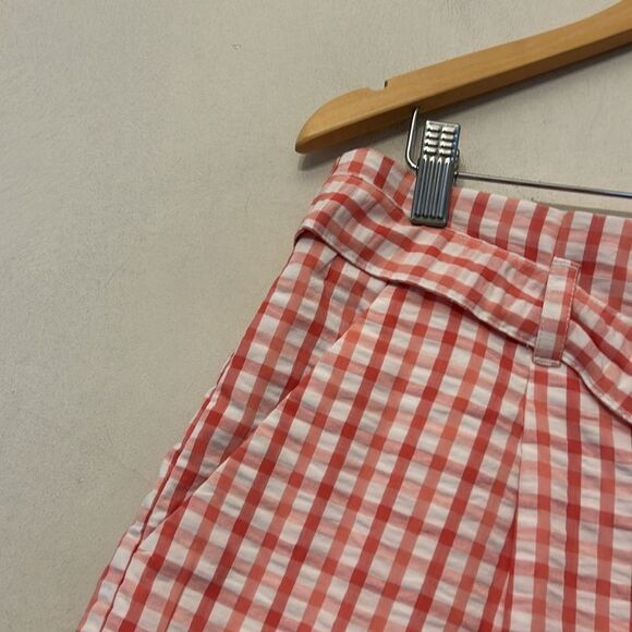 Loft pink white checkered tie waist ruffle shorts Size M New - Picture 3 of 9